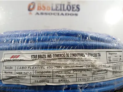 LOTE 270 - 01 ROLO DE CABO FLEXÍVEL 100M 1X10MM NA COR AZUL(NOVO). (NO ESTADO) ATENÇÃO! FAZER A VISITAÇÃO ANTES DE ARREMATAR, NÃO SABEMOS SE FUNCIONA. LEILÃO NÃO TEM GARANTIA E NEM DEVOLUÇÃO, SUJEITO A POSSÍVEIS AVARIAS VISÍVEIS/OCULTAS E/OU AUSÊNCIA DE COMPONENTES.