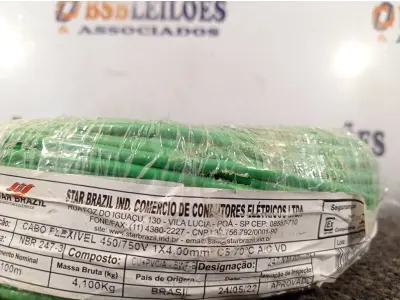 LOTE 120 - 01 ROLO DE CABO FLEXÍVEL 100M 1X4MM NA COR VERDE(NOVO). (NO ESTADO) ATENÇÃO! FAZER A VISITAÇÃO ANTES DE ARREMATAR, NÃO SABEMOS SE FUNCIONA. LEILÃO NÃO TEM GARANTIA E NEM DEVOLUÇÃO, SUJEITO A POSSÍVEIS AVARIAS VISÍVEIS/OCULTAS E/OU AUSÊNCIA DE COMPONENTES.