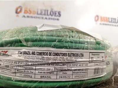 LOTE 260 - 01 ROLO DE CABO FLEXÍVEL 100M 1X10MM NA COR VERDE(NOVO). (NO ESTADO) ATENÇÃO! FAZER A VISITAÇÃO ANTES DE ARREMATAR, NÃO SABEMOS SE FUNCIONA. LEILÃO NÃO TEM GARANTIA E NEM DEVOLUÇÃO, SUJEITO A POSSÍVEIS AVARIAS VISÍVEIS/OCULTAS E/OU AUSÊNCIA DE COMPONENTES.