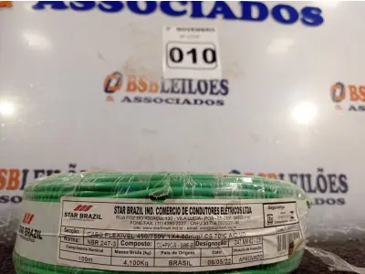 LOTE 010 - 01 ROLO DE CABO FLEXÍVEL 100M 1X4MM NA COR VERDE(NOVO). (NO ESTADO) ATENÇÃO! FAZER A VISITAÇÃO ANTES DE ARREMATAR, NÃO SABEMOS SE FUNCIONA. LEILÃO NÃO TEM GARANTIA E NEM DEVOLUÇÃO, SUJEITO A POSSÍVEIS AVARIAS VISÍVEIS/OCULTAS E/OU AUSÊNCIA DE COMPONENTES.