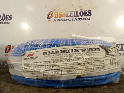 LOTE 320 - 01 ROLO DE CABO FLEXÍVEL 100M 1X4MM NA COR AZUL(NOVO). (NO ESTADO) ATENÇÃO! FAZER A VISITAÇÃO ANTES DE ARREMATAR, NÃO SABEMOS SE FUNCIONA. LEILÃO NÃO TEM GARANTIA E NEM DEVOLUÇÃO, SUJEITO A POSSÍVEIS AVARIAS VISÍVEIS/OCULTAS E/OU AUSÊNCIA DE COMPONENTES.