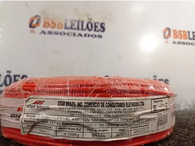 LOTE 200 - 01 ROLO DE CABO FLEXÍVEL 100M 1X4MM NA COR VERMELHA(NOVO). (NO ESTADO) ATENÇÃO! FAZER A VISITAÇÃO ANTES DE ARREMATAR, NÃO SABEMOS SE FUNCIONA. LEILÃO NÃO TEM GARANTIA E NEM DEVOLUÇÃO, SUJEITO A POSSÍVEIS AVARIAS VISÍVEIS/OCULTAS E/OU AUSÊNCIA DE COMPONENTES.