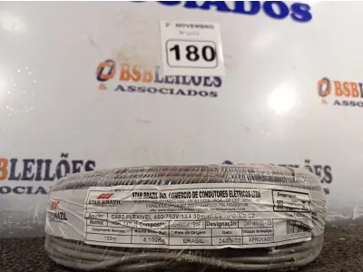 LOTE 180 - 01 ROLO DE CABO FLEXÍVEL 100M 1X4MM NA COR CINZA(NOVO). (NO ESTADO) ATENÇÃO! FAZER A VISITAÇÃO ANTES DE ARREMATAR, NÃO SABEMOS SE FUNCIONA. LEILÃO NÃO TEM GARANTIA E NEM DEVOLUÇÃO, SUJEITO A POSSÍVEIS AVARIAS VISÍVEIS/OCULTAS E/OU AUSÊNCIA DE COMPONENTES.