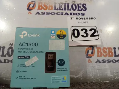 LOTE 032 - 01 ADAPTADOR WIRELESS TPLINK AC 1300. (NO ESTADO) ATENÇÃO! FAZER A VISITAÇÃO ANTES DE ARREMATAR, NÃO SABEMOS SE FUNCIONA. LEILÃO NÃO TEM GARANTIA E NEM DEVOLUÇÃO, SUJEITO A POSSÍVEIS AVARIAS VISÍVEIS/OCULTAS E/OU AUSÊNCIA DE COMPONENTES.