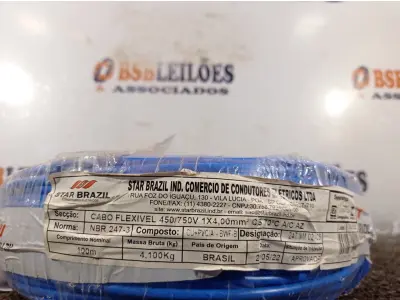 LOTE 110 - 01 ROLO DE CABO FLEXÍVEL 100M 1X4MM NA COR AZUL(NOVO). (NO ESTADO) ATENÇÃO! FAZER A VISITAÇÃO ANTES DE ARREMATAR, NÃO SABEMOS SE FUNCIONA. LEILÃO NÃO TEM GARANTIA E NEM DEVOLUÇÃO, SUJEITO A POSSÍVEIS AVARIAS VISÍVEIS/OCULTAS E/OU AUSÊNCIA DE COMPONENTES.