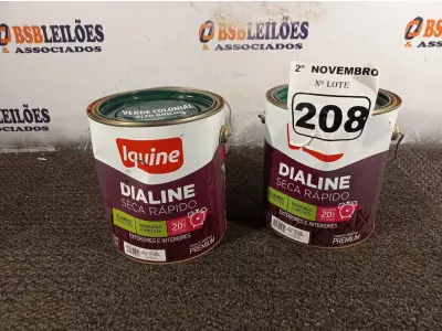 LOTE 208 - 02 GALÕES DE ESMALTE SINTÉTICO IQUINE MADEIRA E METAIS ALTO BRILHO VERDE COLONIAL 3,6L. (NO ESTADO) ATENÇÃO! FAZER A VISITAÇÃO ANTES DE ARREMATAR, NÃO SABEMOS SE FUNCIONA. LEILÃO NÃO TEM GARANTIA E NEM DEVOLUÇÃO, SUJEITO A POSSÍVEIS AVARIAS VISÍVEIS/OCULTAS E/OU AUSÊNCIA DE COMPONENTES.
