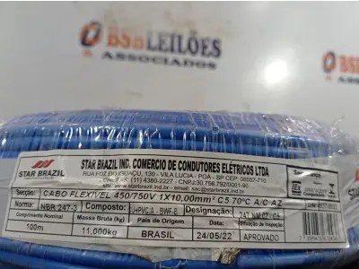 LOTE 350 - 01 ROLO DE CABO FLEXÍVEL 100M 1X10MM NA COR AZUL(NOVO). (NO ESTADO) ATENÇÃO! FAZER A VISITAÇÃO ANTES DE ARREMATAR, NÃO SABEMOS SE FUNCIONA. LEILÃO NÃO TEM GARANTIA E NEM DEVOLUÇÃO, SUJEITO A POSSÍVEIS AVARIAS VISÍVEIS/OCULTAS E/OU AUSÊNCIA DE COMPONENTES.