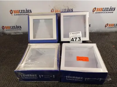 LOTE 473 - 04 LUMINÁRIAS DE EMBUTIR MARCAS EDIBRAZ. (NO ESTADO) ATENÇÃO! FAZER A VISITAÇÃO ANTES DE ARREMATAR, NÃO SABEMOS SE FUNCIONA. LEILÃO NÃO TEM GARANTIA E NEM DEVOLUÇÃO, SUJEITO A POSSÍVEIS AVARIAS VISÍVEIS/OCULTAS E/OU AUSÊNCIA DE COMPONENTES.