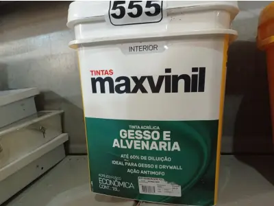LOTE 555 - 01 BALDE DE TINTA MAXIVINIL INTERIORES NA COR FOSCO BRANCO NEVE. (NO ESTADO) ATENÇÃO! FAZER A VISITAÇÃO ANTES DE ARREMATAR, NÃO SABEMOS SE FUNCIONA. LEILÃO NÃO TEM GARANTIA E NEM DEVOLUÇÃO, SUJEITO A POSSÍVEIS AVARIAS VISÍVEIS/OCULTAS E/OU AUSÊNCIA DE COMPONENTES.