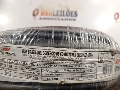 LOTE 360 - 01 ROLO DE CABO FLEXÍVEL 100M 1X10MM NA COR PRETA(NOVO). (NO ESTADO) ATENÇÃO! FAZER A VISITAÇÃO ANTES DE ARREMATAR, NÃO SABEMOS SE FUNCIONA. LEILÃO NÃO TEM GARANTIA E NEM DEVOLUÇÃO, SUJEITO A POSSÍVEIS AVARIAS VISÍVEIS/OCULTAS E/OU AUSÊNCIA DE COMPONENTES.