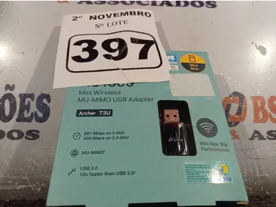 LOTE 397 - 01 ADAPTADOR WIRELESS TPLINK AC 1300. (NO ESTADO) ATENÇÃO! FAZER A VISITAÇÃO ANTES DE ARREMATAR, NÃO SABEMOS SE FUNCIONA. LEILÃO NÃO TEM GARANTIA E NEM DEVOLUÇÃO, SUJEITO A POSSÍVEIS AVARIAS VISÍVEIS/OCULTAS E/OU AUSÊNCIA DE COMPONENTES.
