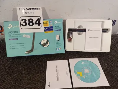 LOTE 384 - 01 ADAPTADOR WIRELESS TPLINK AC 600. (NO ESTADO) ATENÇÃO! FAZER A VISITAÇÃO ANTES DE ARREMATAR, NÃO SABEMOS SE FUNCIONA. LEILÃO NÃO TEM GARANTIA E NEM DEVOLUÇÃO, SUJEITO A POSSÍVEIS AVARIAS VISÍVEIS/OCULTAS E/OU AUSÊNCIA DE COMPONENTES.