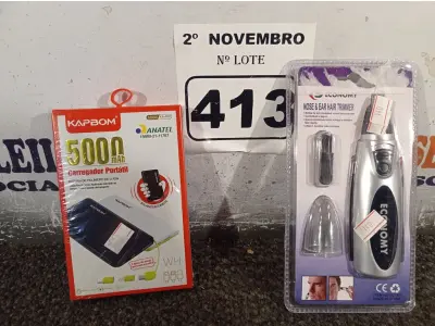 LOTE 413 - 01 APARADOR DE PELOS E 01 CARREGADOR PORTÁTIL. (NO ESTADO) ATENÇÃO! FAZER A VISITAÇÃO ANTES DE ARREMATAR, NÃO SABEMOS SE FUNCIONA. LEILÃO NÃO TEM GARANTIA E NEM DEVOLUÇÃO, SUJEITO A POSSÍVEIS AVARIAS VISÍVEIS/OCULTAS E/OU AUSÊNCIA DE COMPONENTES.