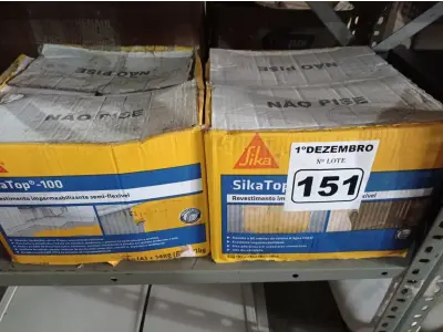 LOTE 151 - 02 CAIXAS DE REVESTIMENTO IMPERMEABILIZANTE SEMI-FLEXIVEL SIKA TOP 100 18KG. (NO ESTADO) ATENÇÃO! FAZER A VISITAÇÃO ANTES DE ARREMATAR, NÃO SABEMOS SE FUNCIONA. LEILÃO NÃO TEM GARANTIA E NEM DEVOLUÇÃO, SUJEITO A POSSÍVEIS AVARIAS VISÍVEIS/OCULTAS E/OU AUSÊNCIA DE COMPONENTES.