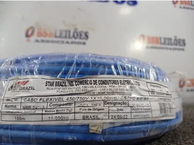 LOTE 140 - 01 ROLO DE CABO FLEXÍVEL 100M 1X10MM NA COR AZUL(NOVO). (NO ESTADO) ATENÇÃO! FAZER A VISITAÇÃO ANTES DE ARREMATAR, NÃO SABEMOS SE FUNCIONA. LEILÃO NÃO TEM GARANTIA E NEM DEVOLUÇÃO, SUJEITO A POSSÍVEIS AVARIAS VISÍVEIS/OCULTAS E/OU AUSÊNCIA DE COMPONENTES.