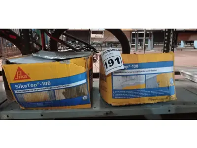 LOTE 191 - 02 CAIXAS DE REVESTIMENTO IMPERMEABILIZANTE SEMI-FLEXIVEL SIKA TOP 100 18KG. (NO ESTADO) ATENÇÃO! FAZER A VISITAÇÃO ANTES DE ARREMATAR, NÃO SABEMOS SE FUNCIONA. LEILÃO NÃO TEM GARANTIA E NEM DEVOLUÇÃO, SUJEITO A POSSÍVEIS AVARIAS VISÍVEIS/OCULTAS E/OU AUSÊNCIA DE COMPONENTES.