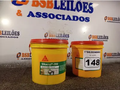 LOTE 148 - 02 BALDES DE SELANTE ACRÍLICO FLEXÍVEL SIKACRYL 203 5KG. (NO ESTADO) ATENÇÃO! FAZER A VISITAÇÃO ANTES DE ARREMATAR, NÃO SABEMOS SE FUNCIONA. LEILÃO NÃO TEM GARANTIA E NEM DEVOLUÇÃO, SUJEITO A POSSÍVEIS AVARIAS VISÍVEIS/OCULTAS E/OU AUSÊNCIA DE COMPONENTES.