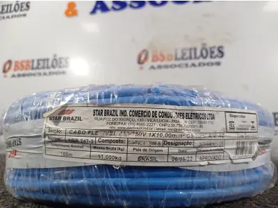 LOTE 100 - 01 ROLO DE CABO FLEXÍVEL 100M 1X10MM NA COR AZUL(NOVO). (NO ESTADO) ATENÇÃO! FAZER A VISITAÇÃO ANTES DE ARREMATAR, NÃO SABEMOS SE FUNCIONA. LEILÃO NÃO TEM GARANTIA E NEM DEVOLUÇÃO, SUJEITO A POSSÍVEIS AVARIAS VISÍVEIS/OCULTAS E/OU AUSÊNCIA DE COMPONENTES.