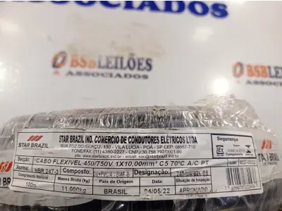 LOTE 010 - 01 ROLO DE CABO FLEXÍVEL 100M 1X10MM NA COR PRETA(NOVO). (NO ESTADO) ATENÇÃO! FAZER A VISITAÇÃO ANTES DE ARREMATAR, NÃO SABEMOS SE FUNCIONA. LEILÃO NÃO TEM GARANTIA E NEM DEVOLUÇÃO, SUJEITO A POSSÍVEIS AVARIAS VISÍVEIS/OCULTAS E/OU AUSÊNCIA DE COMPONENTES.