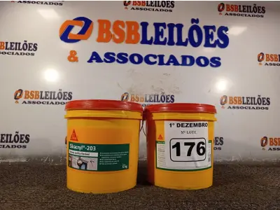LOTE 176 - 02 BALDES DE SELANTE ACRÍLICO FLEXÍVEL SIKACRYL 203 5KG. (NO ESTADO) ATENÇÃO! FAZER A VISITAÇÃO ANTES DE ARREMATAR, NÃO SABEMOS SE FUNCIONA. LEILÃO NÃO TEM GARANTIA E NEM DEVOLUÇÃO, SUJEITO A POSSÍVEIS AVARIAS VISÍVEIS/OCULTAS E/OU AUSÊNCIA DE COMPONENTES.