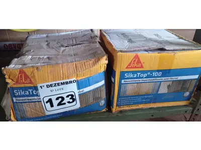 LOTE 123 - 02 CAIXAS DE REVESTIMENTO IMPERMEABILIZANTE SEMI-FLEXIVEL SIKA TOP 100 18KG. (NO ESTADO) ATENÇÃO! FAZER A VISITAÇÃO ANTES DE ARREMATAR, NÃO SABEMOS SE FUNCIONA. LEILÃO NÃO TEM GARANTIA E NEM DEVOLUÇÃO, SUJEITO A POSSÍVEIS AVARIAS VISÍVEIS/OCULTAS E/OU AUSÊNCIA DE COMPONENTES.