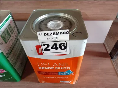 LOTE 246 - 01 LATA DE TINTA IQUINE DELANIL RENDE MUITO 18L FOSCO BASE “C”. (NO ESTADO) ATENÇÃO! FAZER A VISITAÇÃO ANTES DE ARREMATAR, NÃO SABEMOS SE FUNCIONA. LEILÃO NÃO TEM GARANTIA E NEM DEVOLUÇÃO, SUJEITO A POSSÍVEIS AVARIAS VISÍVEIS/OCULTAS E/OU AUSÊNCIA DE COMPONENTES.