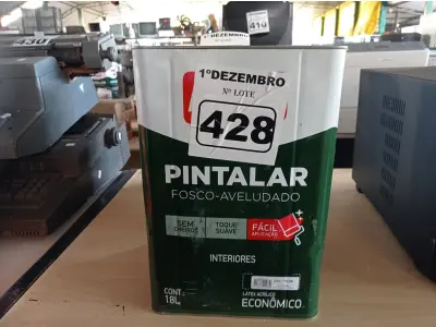 LOTE 428 - 01 LATA DE TINTA IQUINE PINTALAR FOSCO AVELUDADO 18L COR VERDE PISCINA. (NO ESTADO) ATENÇÃO! FAZER A VISITAÇÃO ANTES DE ARREMATAR, NÃO SABEMOS SE FUNCIONA. LEILÃO NÃO TEM GARANTIA E NEM DEVOLUÇÃO, SUJEITO A POSSÍVEIS AVARIAS VISÍVEIS/OCULTAS E/OU AUSÊNCIA DE COMPONENTES.