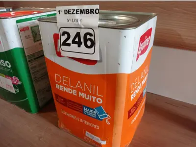 LOTE 246 - 01 LATA DE TINTA IQUINE DELANIL RENDE MUITO 18L FOSCO BASE “C”. (NO ESTADO) ATENÇÃO! FAZER A VISITAÇÃO ANTES DE ARREMATAR, NÃO SABEMOS SE FUNCIONA. LEILÃO NÃO TEM GARANTIA E NEM DEVOLUÇÃO, SUJEITO A POSSÍVEIS AVARIAS VISÍVEIS/OCULTAS E/OU AUSÊNCIA DE COMPONENTES.