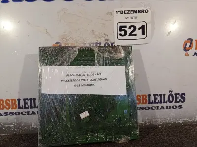 LOTE 521 - 01 PLACA MÃE INTEL DG 43GT, 4GB DE MEMÓRIA E PROCESSADOR CORE2 QUAD. (NO ESTADO) ATENÇÃO! FAZER A VISITAÇÃO ANTES DE ARREMATAR, NÃO SABEMOS SE FUNCIONA. LEILÃO NÃO TEM GARANTIA E NEM DEVOLUÇÃO, SUJEITO A POSSÍVEIS AVARIAS VISÍVEIS/OCULTAS E/OU AUSÊNCIA DE COMPONENTES.