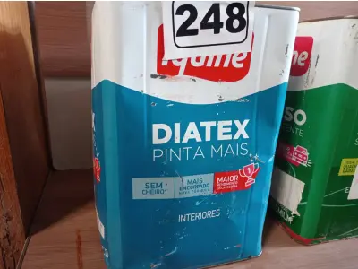 LOTE 248 - 01 LATA DE TINTA IQUINE DIATEX PINTA MAIS 18L FOSCO BASE “P”. (NO ESTADO) ATENÇÃO! FAZER A VISITAÇÃO ANTES DE ARREMATAR, NÃO SABEMOS SE FUNCIONA. LEILÃO NÃO TEM GARANTIA E NEM DEVOLUÇÃO, SUJEITO A POSSÍVEIS AVARIAS VISÍVEIS/OCULTAS E/OU AUSÊNCIA DE COMPONENTES.