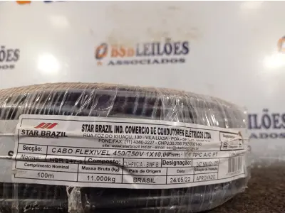 LOTE 330 - 01 ROLO DE CABO FLEXÍVEL 100M 1X10MM NA COR PRETA(NOVO). (NO ESTADO) ATENÇÃO! FAZER A VISITAÇÃO ANTES DE ARREMATAR, NÃO SABEMOS SE FUNCIONA. LEILÃO NÃO TEM GARANTIA E NEM DEVOLUÇÃO, SUJEITO A POSSÍVEIS AVARIAS VISÍVEIS/OCULTAS E/OU AUSÊNCIA DE COMPONENTES.