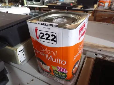 LOTE 222 - 01 LATA DE TINTA IQUINE DELANIL RENDE MUITO 18L FOSCO BASE “C”. (NO ESTADO) ATENÇÃO! FAZER A VISITAÇÃO ANTES DE ARREMATAR, NÃO SABEMOS SE FUNCIONA. LEILÃO NÃO TEM GARANTIA E NEM DEVOLUÇÃO, SUJEITO A POSSÍVEIS AVARIAS VISÍVEIS/OCULTAS E/OU AUSÊNCIA DE COMPONENTES.