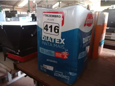LOTE 416 - 01 LATA DE TINTA IQUINE DIATEX PINTA MAIS 18L FOSCO BASE “P”. (NO ESTADO) ATENÇÃO! FAZER A VISITAÇÃO ANTES DE ARREMATAR, NÃO SABEMOS SE FUNCIONA. LEILÃO NÃO TEM GARANTIA E NEM DEVOLUÇÃO, SUJEITO A POSSÍVEIS AVARIAS VISÍVEIS/OCULTAS E/OU AUSÊNCIA DE COMPONENTES.