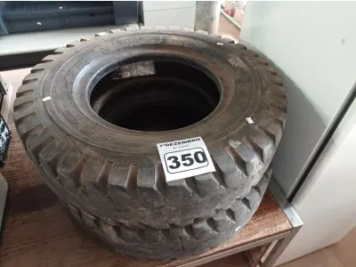 LOTE 350 - 02 PNEUS PARA EMPILHADEIRA 7-50X15. (NO ESTADO) ATENÇÃO! FAZER A VISITAÇÃO ANTES DE ARREMATAR, NÃO SABEMOS SE FUNCIONA. LEILÃO NÃO TEM GARANTIA E NEM DEVOLUÇÃO, SUJEITO A POSSÍVEIS AVARIAS VISÍVEIS/OCULTAS E/OU AUSÊNCIA DE COMPONENTES.
