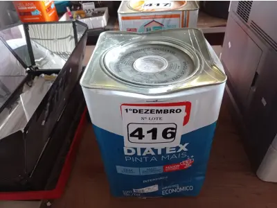 LOTE 416 - 01 LATA DE TINTA IQUINE DIATEX PINTA MAIS 18L FOSCO BASE “P”. (NO ESTADO) ATENÇÃO! FAZER A VISITAÇÃO ANTES DE ARREMATAR, NÃO SABEMOS SE FUNCIONA. LEILÃO NÃO TEM GARANTIA E NEM DEVOLUÇÃO, SUJEITO A POSSÍVEIS AVARIAS VISÍVEIS/OCULTAS E/OU AUSÊNCIA DE COMPONENTES.