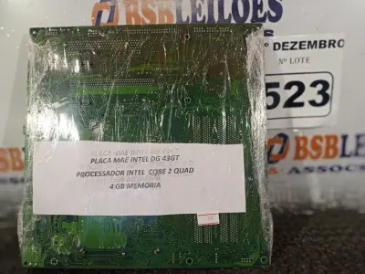 LOTE 523 - 01 PLACA MÃE INTEL DG 43GT, 4GB DE MEMÓRIA E PROCESSADOR CORE2 QUAD. (NO ESTADO) ATENÇÃO! FAZER A VISITAÇÃO ANTES DE ARREMATAR, NÃO SABEMOS SE FUNCIONA. LEILÃO NÃO TEM GARANTIA E NEM DEVOLUÇÃO, SUJEITO A POSSÍVEIS AVARIAS VISÍVEIS/OCULTAS E/OU AUSÊNCIA DE COMPONENTES.