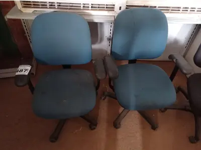 LOTE 487 - 02 CADEIRAS DE ESCRITÓRIO COM BASE GIRATÓRIA. (NO ESTADO) ATENÇÃO! FAZER A VISITAÇÃO ANTES DE ARREMATAR, NÃO SABEMOS SE FUNCIONA. LEILÃO NÃO TEM GARANTIA E NEM DEVOLUÇÃO, SUJEITO A POSSÍVEIS AVARIAS VISÍVEIS/OCULTAS E/OU AUSÊNCIA DE COMPONENTES.