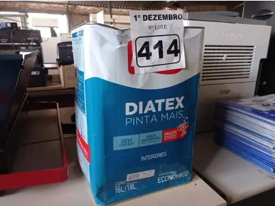 LOTE 414 - 01 LATA DE TINTA IQUINE DIATEX PINTA MAIS 18L FOSCO BASE “P”. (NO ESTADO) ATENÇÃO! FAZER A VISITAÇÃO ANTES DE ARREMATAR, NÃO SABEMOS SE FUNCIONA. LEILÃO NÃO TEM GARANTIA E NEM DEVOLUÇÃO, SUJEITO A POSSÍVEIS AVARIAS VISÍVEIS/OCULTAS E/OU AUSÊNCIA DE COMPONENTES.