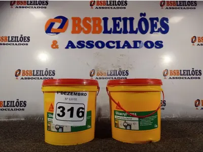 LOTE 316 - 02 BALDES DE SELANTE ACRÍLICO FLEXÍVEL SIKACRYL 203 5KG. (NO ESTADO) ATENÇÃO! FAZER A VISITAÇÃO ANTES DE ARREMATAR, NÃO SABEMOS SE FUNCIONA. LEILÃO NÃO TEM GARANTIA E NEM DEVOLUÇÃO, SUJEITO A POSSÍVEIS AVARIAS VISÍVEIS/OCULTAS E/OU AUSÊNCIA DE COMPONENTES.