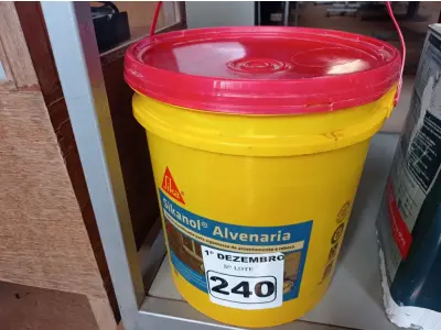 LOTE 240 - 01 BALDE DE SIKANOL ALVENARIA, ADITIVO PLASTIFICANTE PARA ARGAMASSA DE ASSENTAMENTO E REBOCO. (NO ESTADO) ATENÇÃO! FAZER A VISITAÇÃO ANTES DE ARREMATAR, NÃO SABEMOS SE FUNCIONA. LEILÃO NÃO TEM GARANTIA E NEM DEVOLUÇÃO, SUJEITO A POSSÍVEIS AVARIAS VISÍVEIS/OCULTAS E/OU AUSÊNCIA DE COMPONENTES.