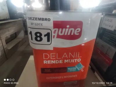 LOTE 181 - 01 LATA DE TINTA IQUINE DELANIL RENDE MUITO 18L NA COR BRANCO GELO. (NO ESTADO) ATENÇÃO! FAZER A VISITAÇÃO ANTES DE ARREMATAR, NÃO SABEMOS SE FUNCIONA. LEILÃO NÃO TEM GARANTIA E NEM DEVOLUÇÃO, SUJEITO A POSSÍVEIS AVARIAS VISÍVEIS/OCULTAS E/OU AUSÊNCIA DE COMPONENTES.