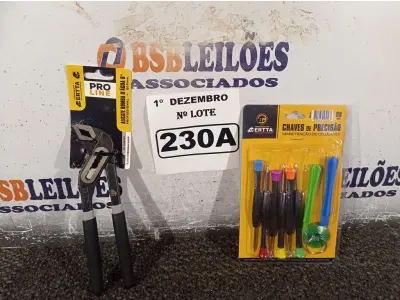 LOTE 230 - 01 ALICATE BOMBA D’AGUA 8” E 01 KIT DE CHAVES DE PRECISÃO. (NO ESTADO) ATENÇÃO! FAZER A VISITAÇÃO ANTES DE ARREMATAR, NÃO SABEMOS SE FUNCIONA. LEILÃO NÃO TEM GARANTIA E NEM DEVOLUÇÃO, SUJEITO A POSSÍVEIS AVARIAS VISÍVEIS/OCULTAS E/OU AUSÊNCIA DE COMPONENTES.