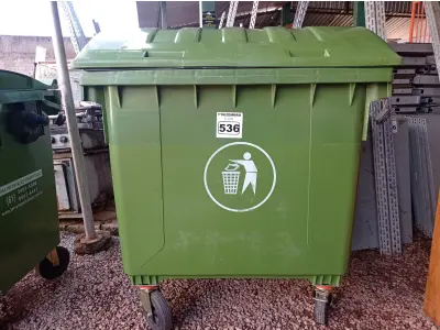 LOTE 536 - 01 CONTAINER HDPE EN-840 1200l. (NO ESTADO) ATENÇÃO! FAZER A VISITAÇÃO ANTES DE ARREMATAR, NÃO SABEMOS SE FUNCIONA. LEILÃO NÃO TEM GARANTIA E NEM DEVOLUÇÃO, SUJEITO A POSSÍVEIS AVARIAS VISÍVEIS/OCULTAS E/OU AUSÊNCIA DE COMPONENTES.