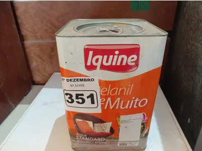 LOTE 351 - 01 LATA DE TINTA IQUINE INTERIORES/EXTERIORES DELANIL RENDE MUITO FOSCO BASE “C”. (NO ESTADO) ATENÇÃO! FAZER A VISITAÇÃO ANTES DE ARREMATAR, NÃO SABEMOS SE FUNCIONA. LEILÃO NÃO TEM GARANTIA E NEM DEVOLUÇÃO, SUJEITO A POSSÍVEIS AVARIAS VISÍVEIS/OCULTAS E/OU AUSÊNCIA DE COMPONENTES.