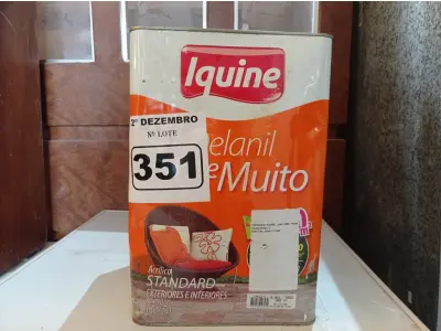 LOTE 351 - 01 LATA DE TINTA IQUINE INTERIORES/EXTERIORES DELANIL RENDE MUITO FOSCO BASE “C”. (NO ESTADO) ATENÇÃO! FAZER A VISITAÇÃO ANTES DE ARREMATAR, NÃO SABEMOS SE FUNCIONA. LEILÃO NÃO TEM GARANTIA E NEM DEVOLUÇÃO, SUJEITO A POSSÍVEIS AVARIAS VISÍVEIS/OCULTAS E/OU AUSÊNCIA DE COMPONENTES.