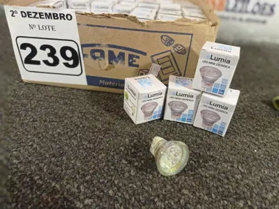 LOTE 239 - 01 LOTE COM APROXIMADAMENTE 80 LÂMPADAS DICROICA 1W 220V. (NO ESTADO) ATENÇÃO! FAZER A VISITAÇÃO ANTES DE ARREMATAR, NÃO SABEMOS SE FUNCIONA. LEILÃO NÃO TEM GARANTIA E NEM DEVOLUÇÃO, SUJEITO A POSSÍVEIS AVARIAS VISÍVEIS/OCULTAS E/OU AUSÊNCIA DE COMPONENTES.