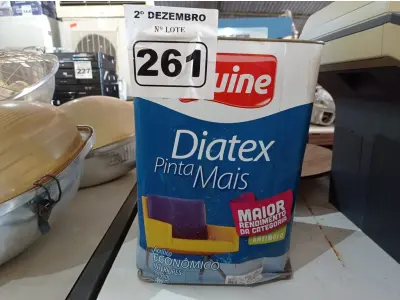 LOTE 261 - 01 LATA DE TINTA IQUINE DIATEX PINTA MAIS 18L FOSCO BASE “P”. (NO ESTADO) ATENÇÃO! FAZER A VISITAÇÃO ANTES DE ARREMATAR, NÃO SABEMOS SE FUNCIONA. LEILÃO NÃO TEM GARANTIA E NEM DEVOLUÇÃO, SUJEITO A POSSÍVEIS AVARIAS VISÍVEIS/OCULTAS E/OU AUSÊNCIA DE COMPONENTES.