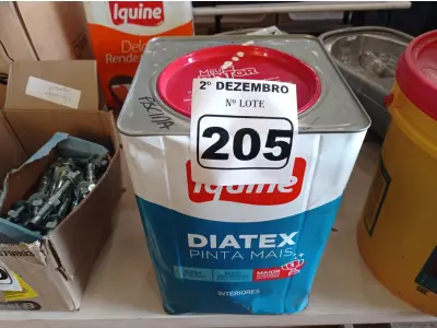 LOTE 205 - 01 LATA DE TINTA IQUINE DIATEX PINTA MAIS 18L NA COR VERDE PISCINA. (NO ESTADO) ATENÇÃO! FAZER A VISITAÇÃO ANTES DE ARREMATAR, NÃO SABEMOS SE FUNCIONA. LEILÃO NÃO TEM GARANTIA E NEM DEVOLUÇÃO, SUJEITO A POSSÍVEIS AVARIAS VISÍVEIS/OCULTAS E/OU AUSÊNCIA DE COMPONENTES.
