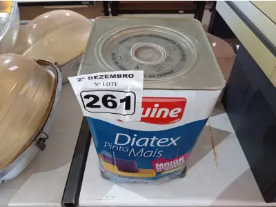 LOTE 261 - 01 LATA DE TINTA IQUINE DIATEX PINTA MAIS 18L FOSCO BASE “P”. (NO ESTADO) ATENÇÃO! FAZER A VISITAÇÃO ANTES DE ARREMATAR, NÃO SABEMOS SE FUNCIONA. LEILÃO NÃO TEM GARANTIA E NEM DEVOLUÇÃO, SUJEITO A POSSÍVEIS AVARIAS VISÍVEIS/OCULTAS E/OU AUSÊNCIA DE COMPONENTES.