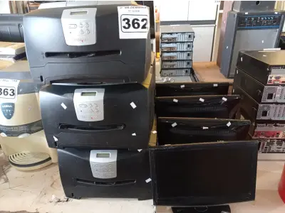 LOTE 362 - 05 IMPRESSORAS LEXMARK E342N E 05 MONITORES MARCAS E MODELOS DIVERSOS PARA RETIRADA DE PEÇAS. (NO ESTADO) ATENÇÃO! FAZER A VISITAÇÃO ANTES DE ARREMATAR, NÃO SABEMOS SE FUNCIONA. LEILÃO NÃO TEM GARANTIA E NEM DEVOLUÇÃO, SUJEITO A POSSÍVEIS AVARIAS VISÍVEIS/OCULTAS E/OU AUSÊNCIA DE COMPONENTES.